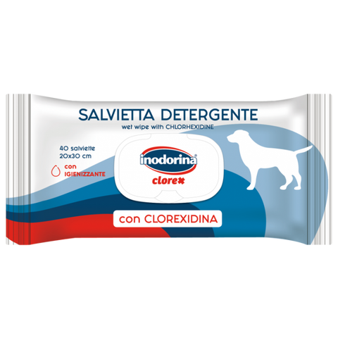 Inodorina Clorex - Вологі очищаючі серветки для собак із хлоргексидином та ароматом білого мускусу, 40 шт 00187 фото